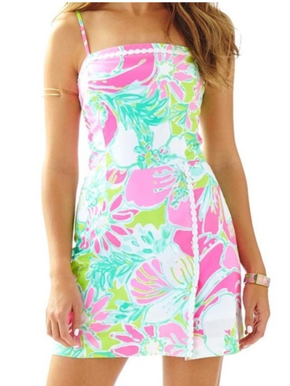Lilly Pulitzer Jesse Skort Romper Dress Cotton Pink Green Floral Straps Sz 2
